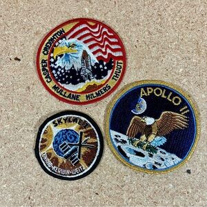 Lot of 3 Various Space Mission Sewn Cloth Patches  2-4" Dia. Vtg NOS Apollo II